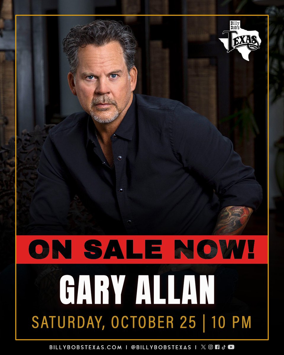 BillyBobsTexas's tweet image. 🚨 ON SALE NOW 🚨
@GaryAllan is headed to the World's Largest Honky Tonk on Saturday, October 25.
🎟️: bit.ly/GaryAllanBBT