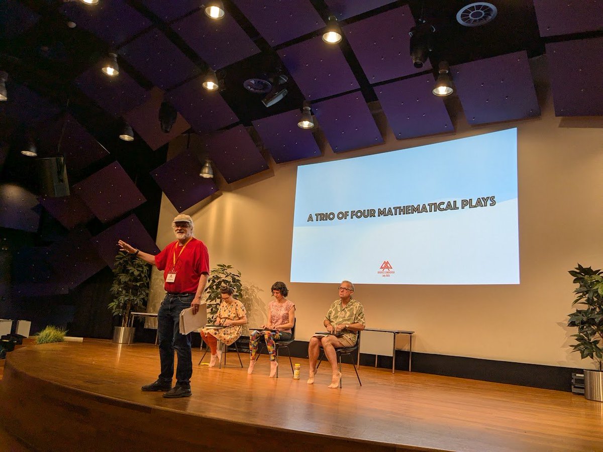 msmathcomp's tweet image. A highlight of the @BridgesMathart conference is the #math theater play. This year, there was a &quot;Trio of four plays,&quot; organized by Don Spector. We saw three monkeys with typewriters, the love for bakers and mathematicians of pi(e), Fibonacci noir, and struggles of math teachers.