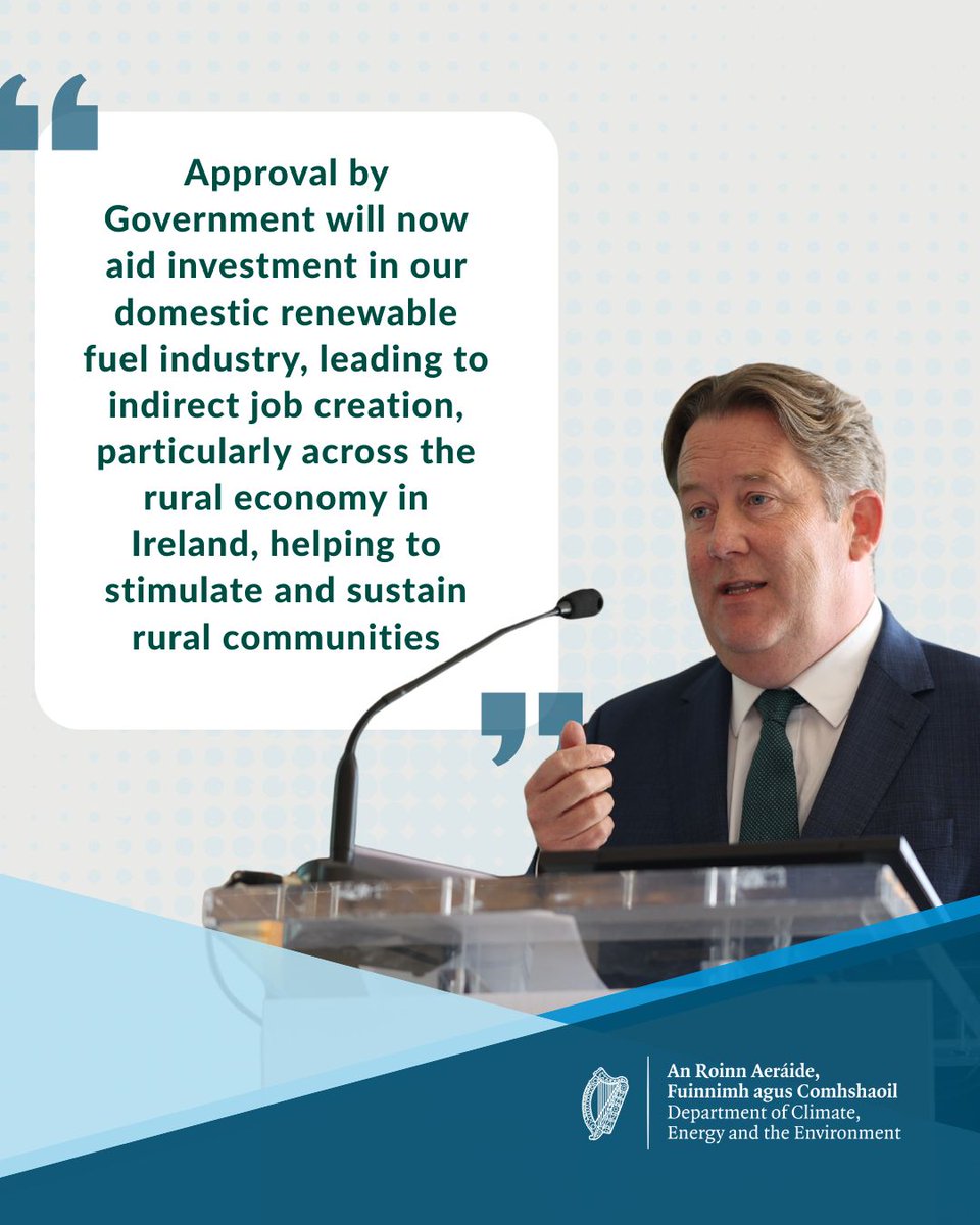 DeptCEE's tweet image. Minister O'Brien secures Government approval for the Renewable Heat Obligation Bill 2025.
Read more here: gov.ie/en/department-…