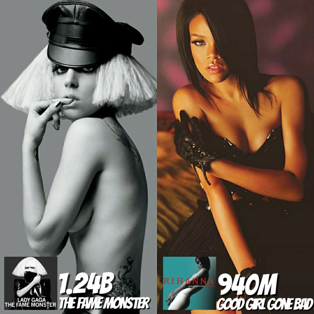 ThePopStuff's tweet image. Timeless albums! “The Fame Monster” by Lady Gaga and “Good Girl Gone Bad” by Rihanna are the most streamed pre-2010s female albums on Spotify so far in 2025.