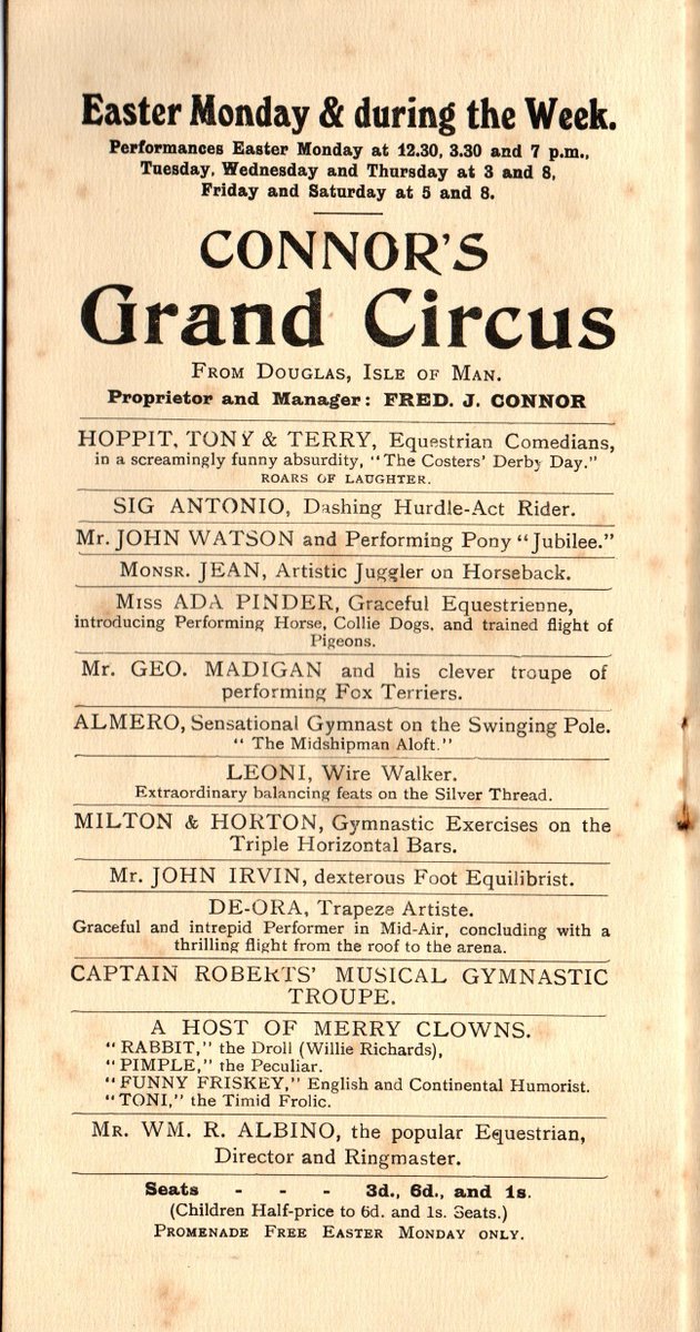 1910 - the Grand Circus at Alexandra Palace.
Horses, several; fox terriers, countless; clowns, many!