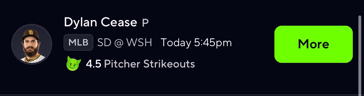 Goblin of the day ✅
Dylan Cease o4.5 po☄️ #prizepickslocks #locks #mlb #cash