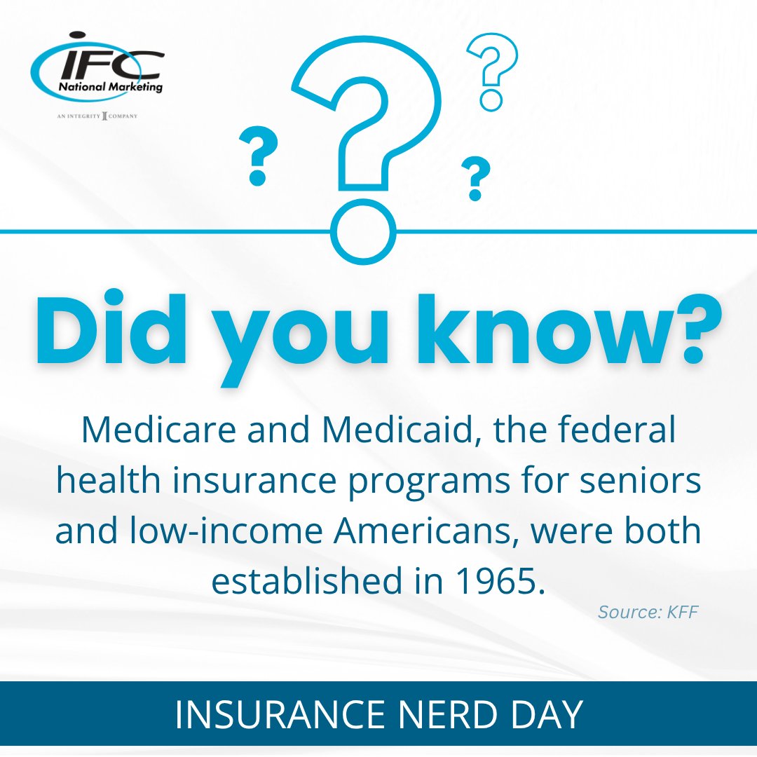 poweredbyIFC's tweet image. Happy #InsuranceNerdDay! Medicare and Medicaid have been supporting millions of Americans for 60 years—talk about lasting impact!

#IFCNationalMarketing #DidYouKnow #HealthInsurance #Medicare #MedicalAssistance