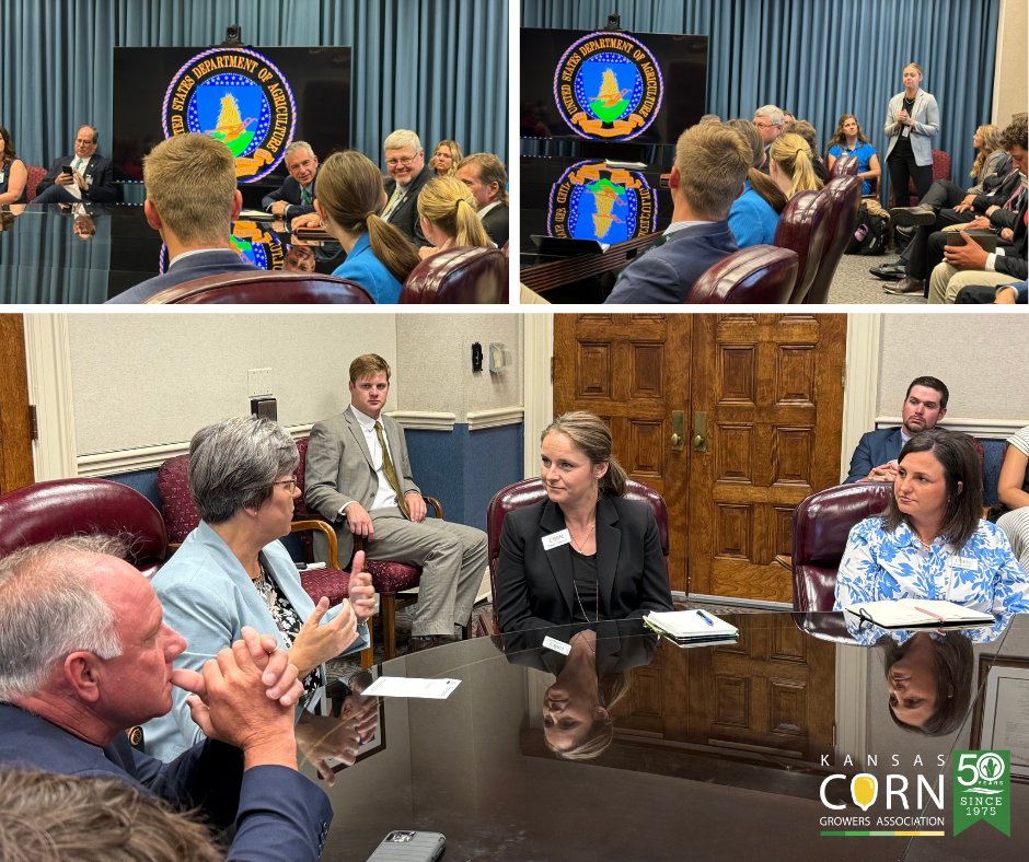 kscorn's tweet image. Yesterday was a big day in DC as we wrapped up #CornCongress!
🌽 KCGA President JD Hanna met with USDA Deputy Secretary Vaden at the White House to advocate for Kansas farmers.
🌽 Collegiate Academy students and leaders visited USDA to meet with RMA and FSA administrators.
🌽…