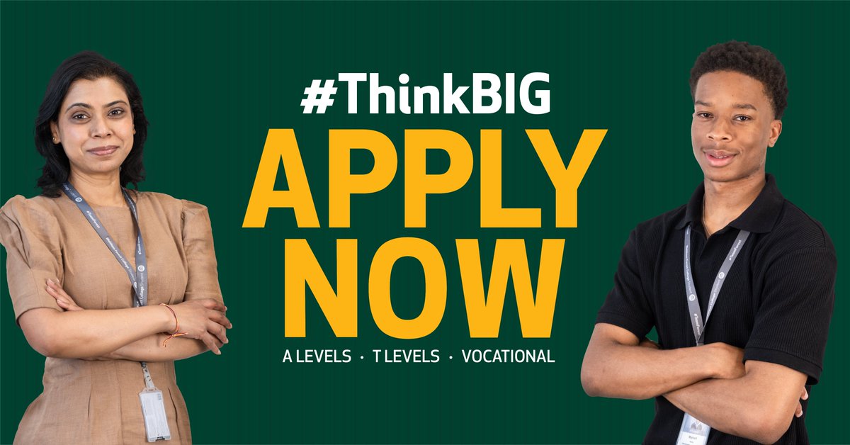 #ApplyNow Take the next step towards your future.
waltham.ac.uk
#ThinkBIG #WalthamForestCollege #FurtherEducation #CareerReady