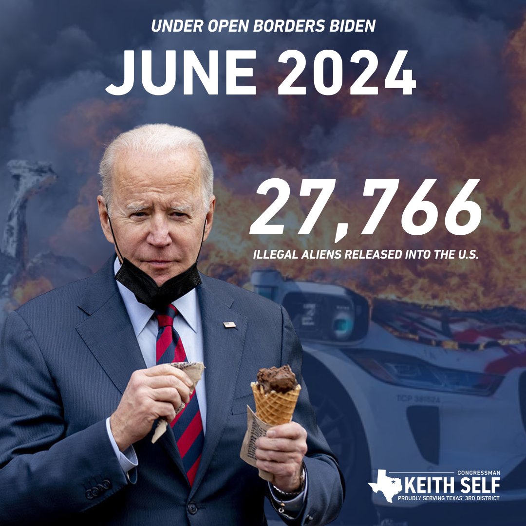 RepKeithSelf's tweet image. 🚨🚨🚨
ZERO illegal aliens were released into the U.S. in June, the second month in a row, thanks to @POTUS.
Promises made ➡️ promises kept.