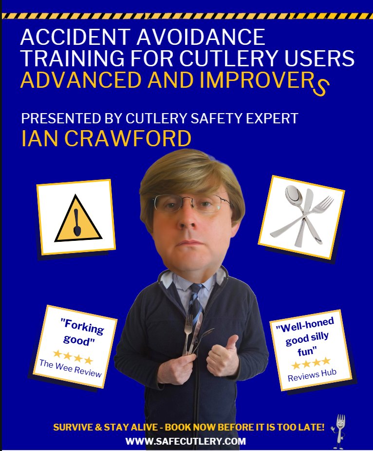 Deadly serious cutlery safety briefing &gt; Tonight 6pm at Bush Fest B64 5EA and next Thursday 7:30pm at Fletchers York Road part of Kings Heath Comedy: khcomedyfest.com/thursday