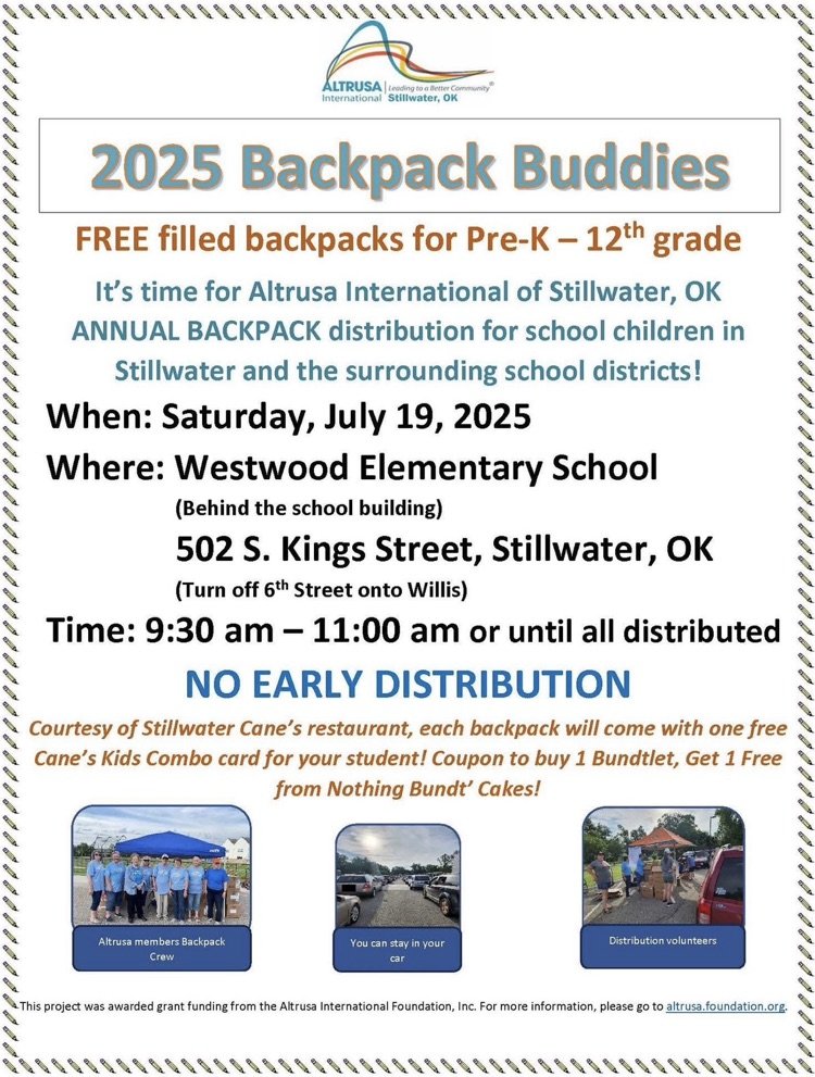 Backpacks Buddies
Saturday, July 19th