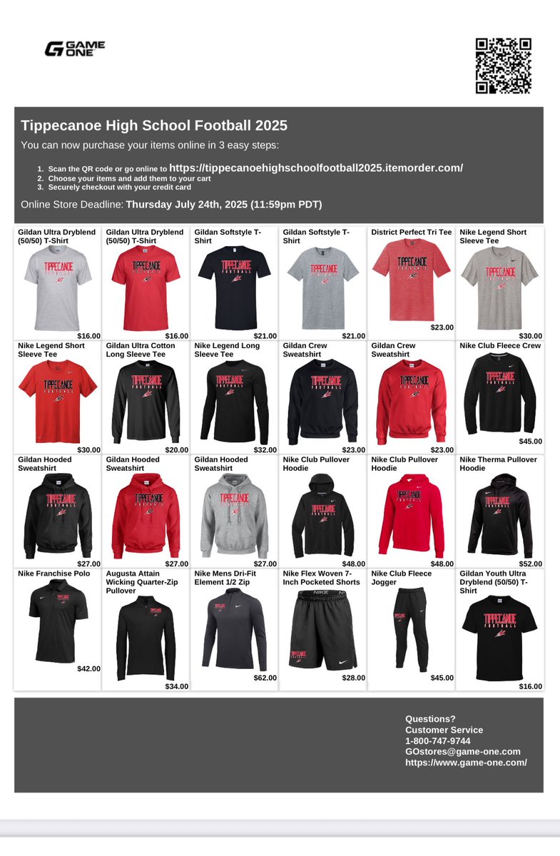 TippFB's tweet image. 2025 Tippecanoe Nike Team Store is now live!!! Closing date will be Thursday, July 24th at midnight!! Apparel will be delivered before our week 1 matchup with Bellbrook!!
…ehighschoolfootball2025.itemorder.com
#believeit
#mudita
