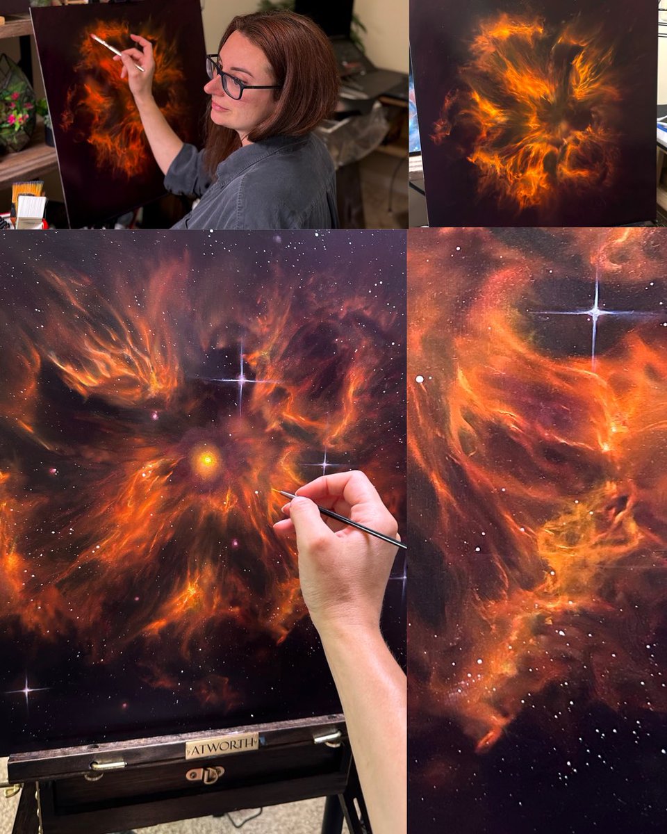 Cathrinmachin's tweet image. Oil painting of a Wolf Ryate star - a star in the last stages of its life…