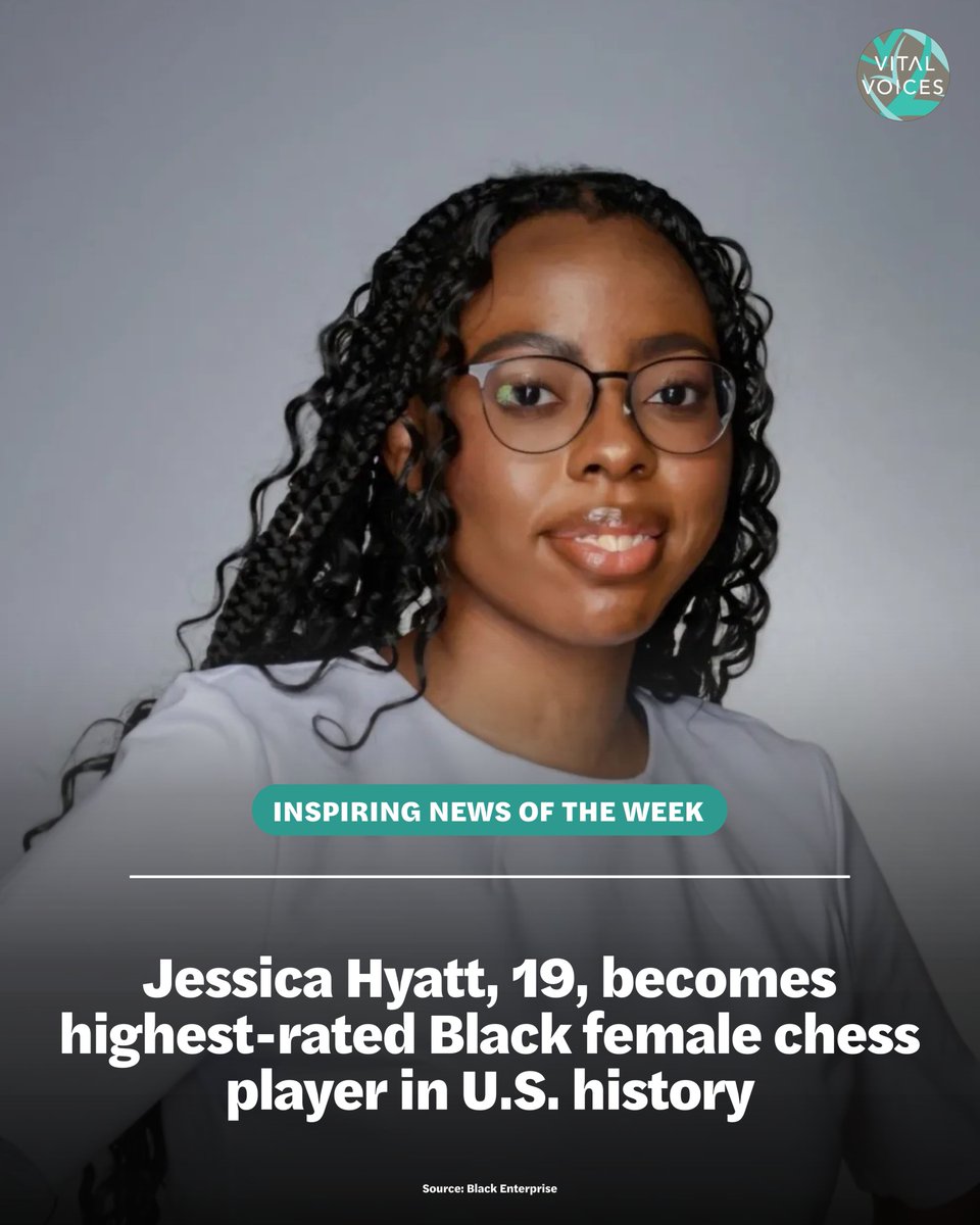 VitalVoices's tweet image. 19-year-old #JessicaHyatt becomes the highest-rated Black female chess player in U.S. history, holding 3 national titles.
#InspiringNewsOfTheWeek
🧵 3/8