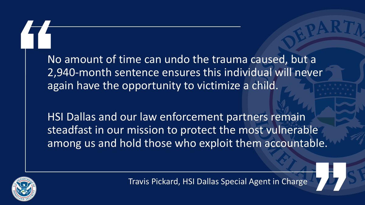 HSI_Dallas's tweet image. San Angelo man sentenced to 245 years in federal prison for sextorting minors and an adult across the United States. @HSI_Dallas' San Angelo field office led the joint investigation.
justice.gov/usao-ndtx/pr/s…