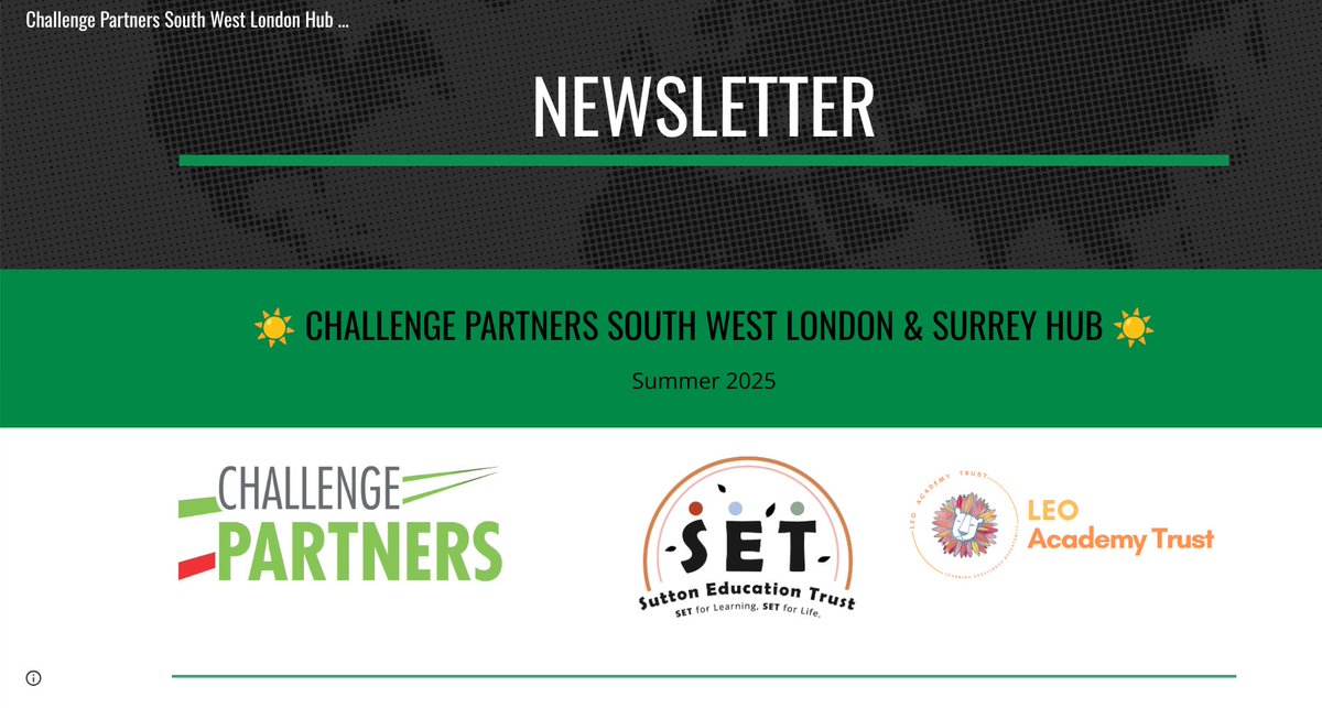 The latest newsletter from our <a href="/ChallengePartnr/">Challenge Partners</a> SW London &amp; Surrey Hub Manager <a href="/AmyCarlile01/">Amy Carlile FCCT</a> is out today. Lots of updates &amp; reminders for all schools across <a href="/SuttonEdTrust/">Sutton Education Trust</a> &amp; <a href="/LEOacademies/">LEO Academy Trust</a>. 

Take a look👇

sites.google.com/leoacademytrus…