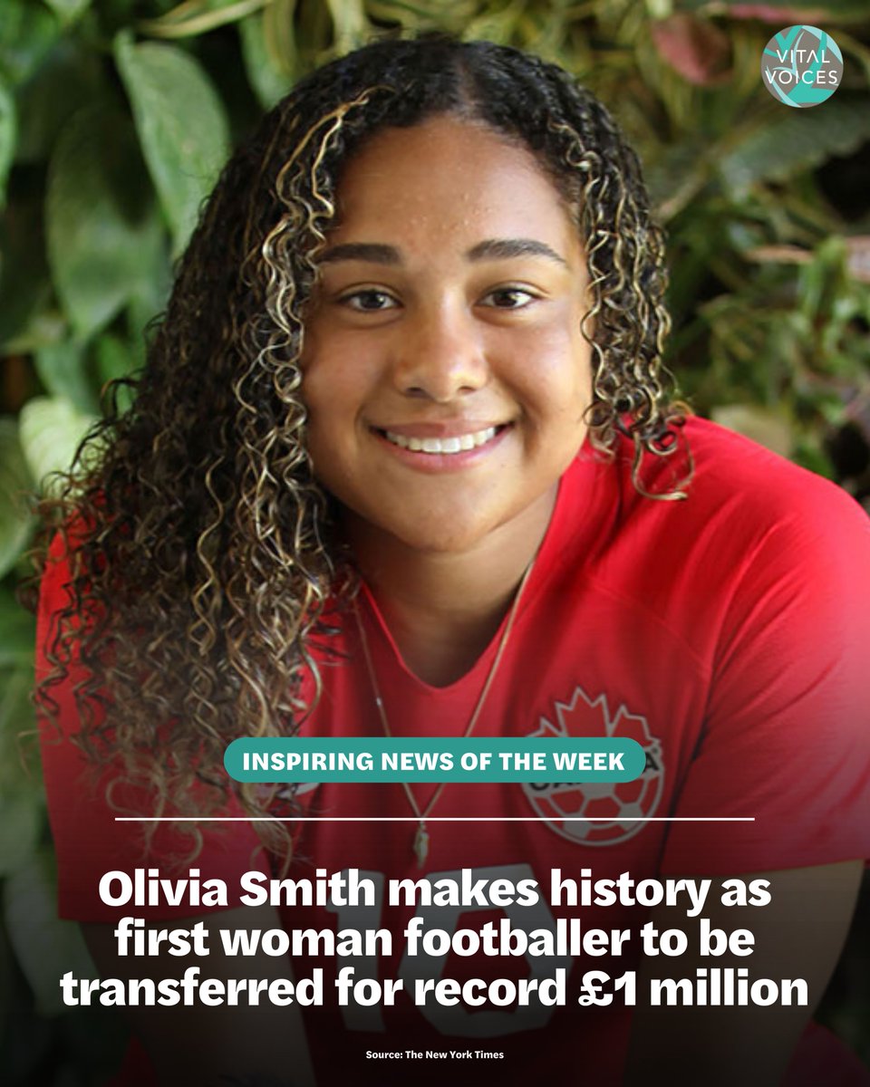 VitalVoices's tweet image. #OliviaSmith makes history as the first woman footballer transferred for £1M, becoming the most expensive player in women’s football —joining Arsenal from Liverpool.
#InspiringNewsOfTheWeek
🧵 6/8