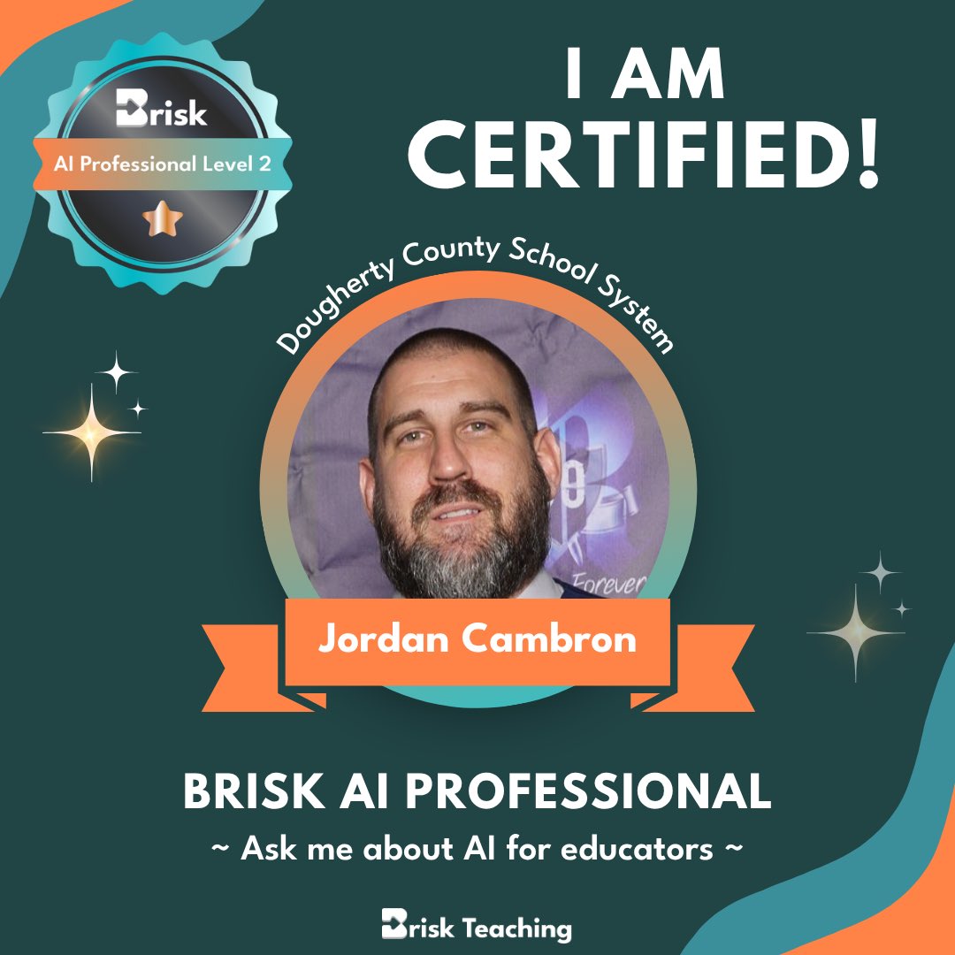Jordan Cambron 🛻#GAETC24🛻 (@jcambron3) on Twitter photo Officially a <a href="/briskteaching/">Brisk Teaching</a> AI Professional! Looking forward to supporting teachers with this amazing tool! Officially a <a href="/briskteaching/">Brisk Teaching</a> AI Professional! Looking forward to supporting teachers with this amazing tool!