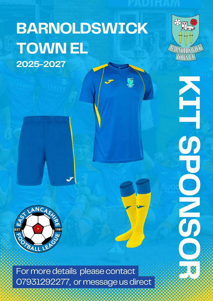 🚨 Sponsorship Opportunity: Be Part of the Action! ⚽️
Barnoldswick Town EL is on the lookout for a main kit sponsor - the team will sport your logo for TWO full seasons!

This is a fantastic opportunity to get your business seen on and off the pitch ⚽️