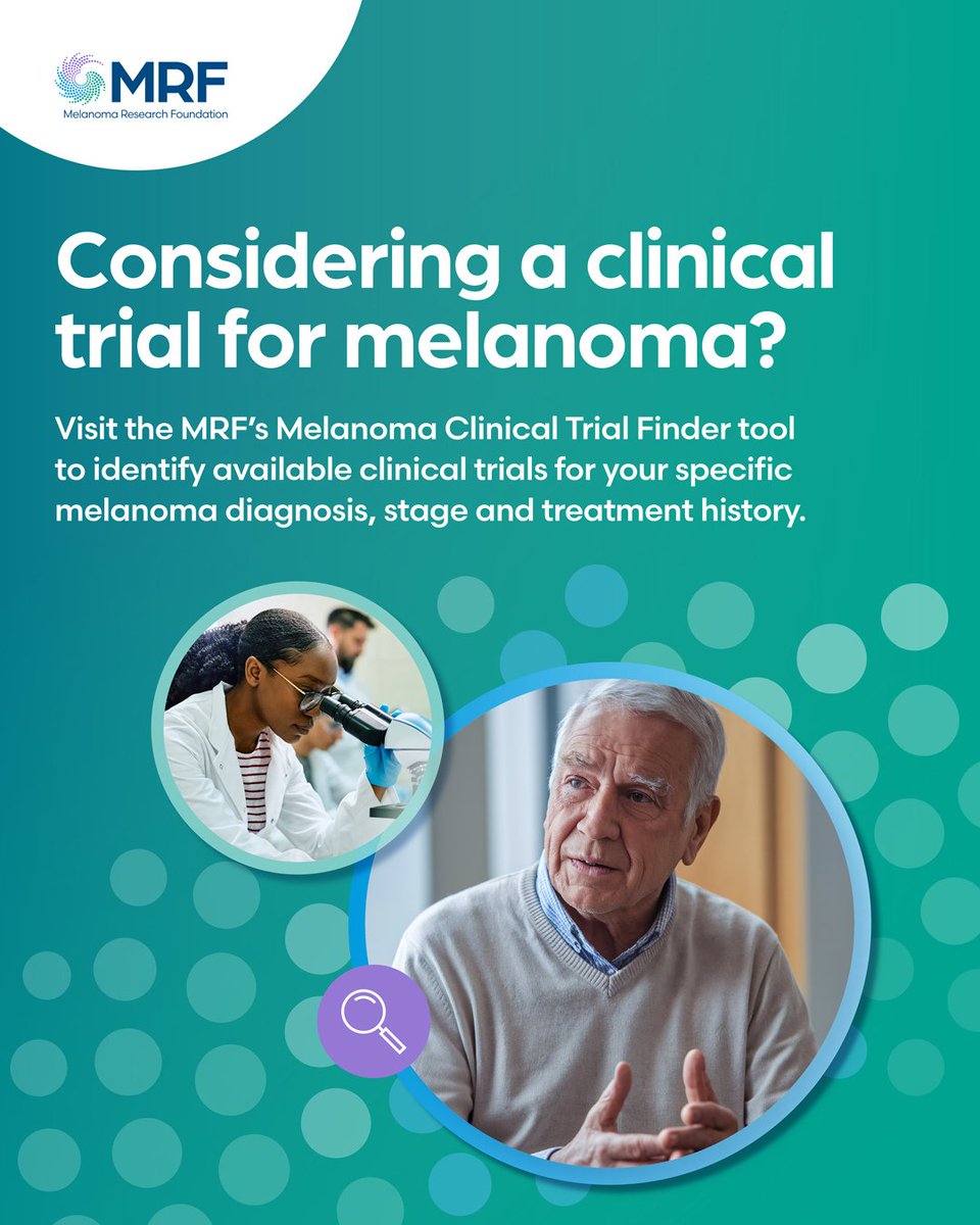 CureMelanoma's tweet image. Clinical trials are essential to discovering new ways to treat, prevent and diagnose diseases like melanoma. Every FDA-approved medication available today was first made possible by volunteers who participated in clinical trials.
If you or a loved one is facing a melanoma…