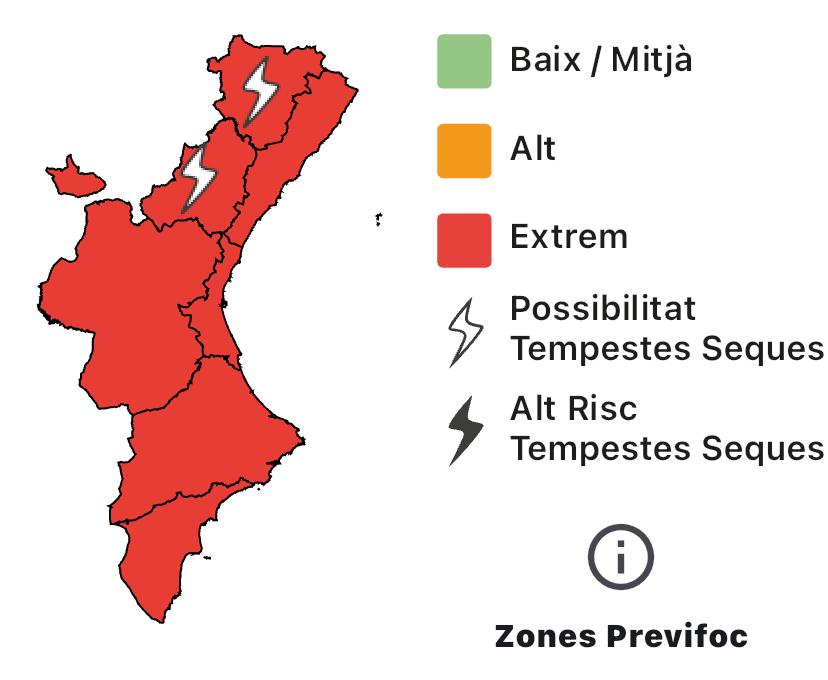 🔥El nivell de preemergència per risc d'incendis forestals demà 19/07 és:

🔴EXTREM a tota la Comunitat Valenciana

Recorda, en zona forestal:
🚫Està prohibit fer foc, incloent-hi barbacoes
🚫Tampoc cremes prescrites
🚫I fer treballs amb ferramentes mecàniques

#StopAlFoc