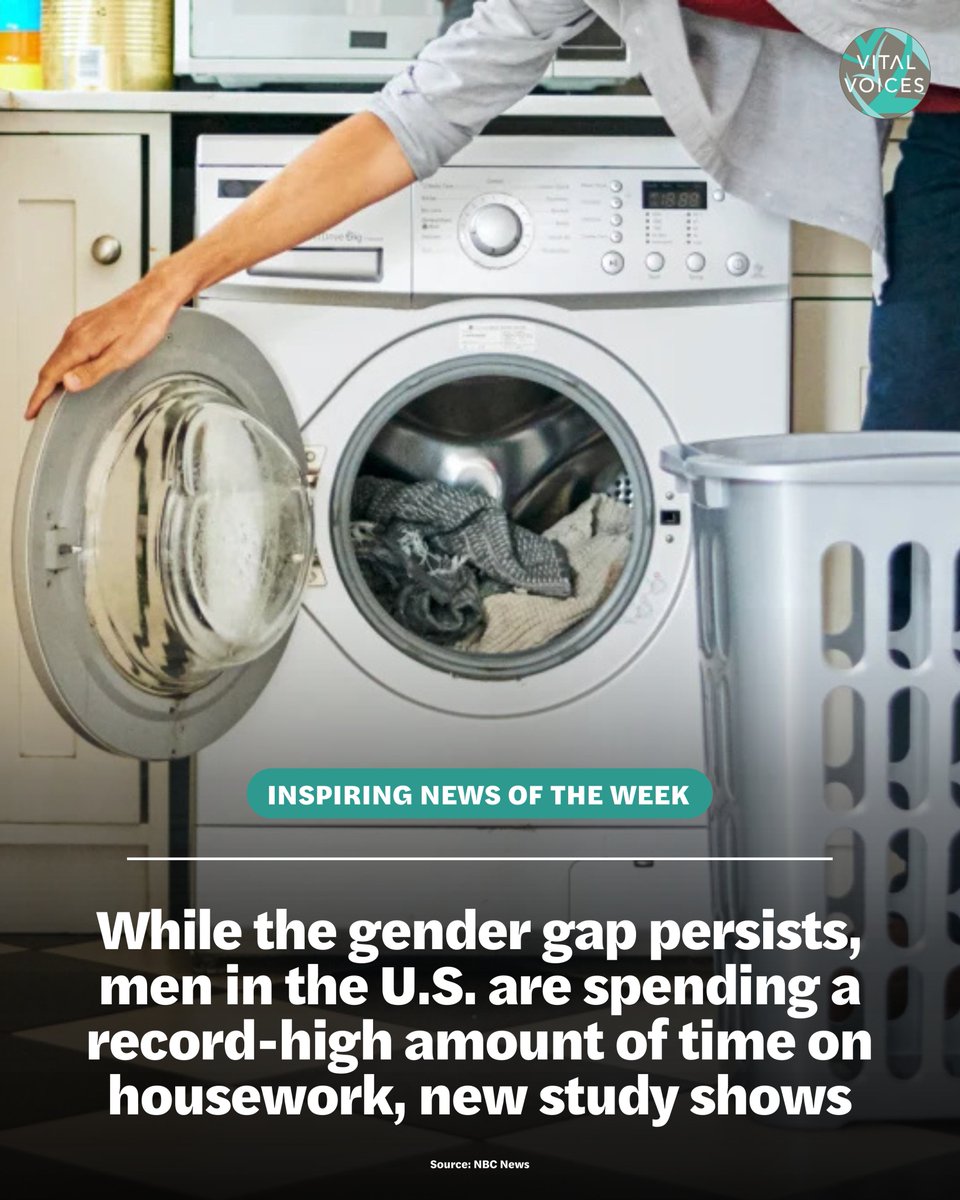 VitalVoices's tweet image. Men are doing more housework than ever—averaging 100 minutes a day—but a gender gap remains. If current trends continue, equality in domestic labor won’t be reached until 2066, per a new @NBCNews analysis of U.S. labor data.
#InspiringNewsOfTheWeek
🧵 8/8
