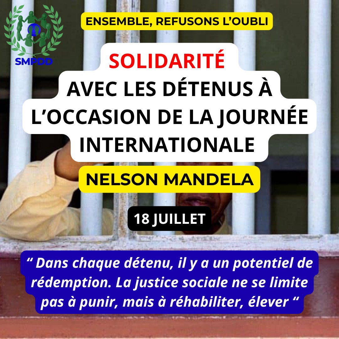 À l'occasion de la #JournéeInternationale #NelsonMandela, la #SMPDD réaffirme son #engagement pour la #solidarité et la #justice_sociale. 

✨️ Refusons l'oubli et reconnaissons le potentiel de rédemption en chaque #détenu.