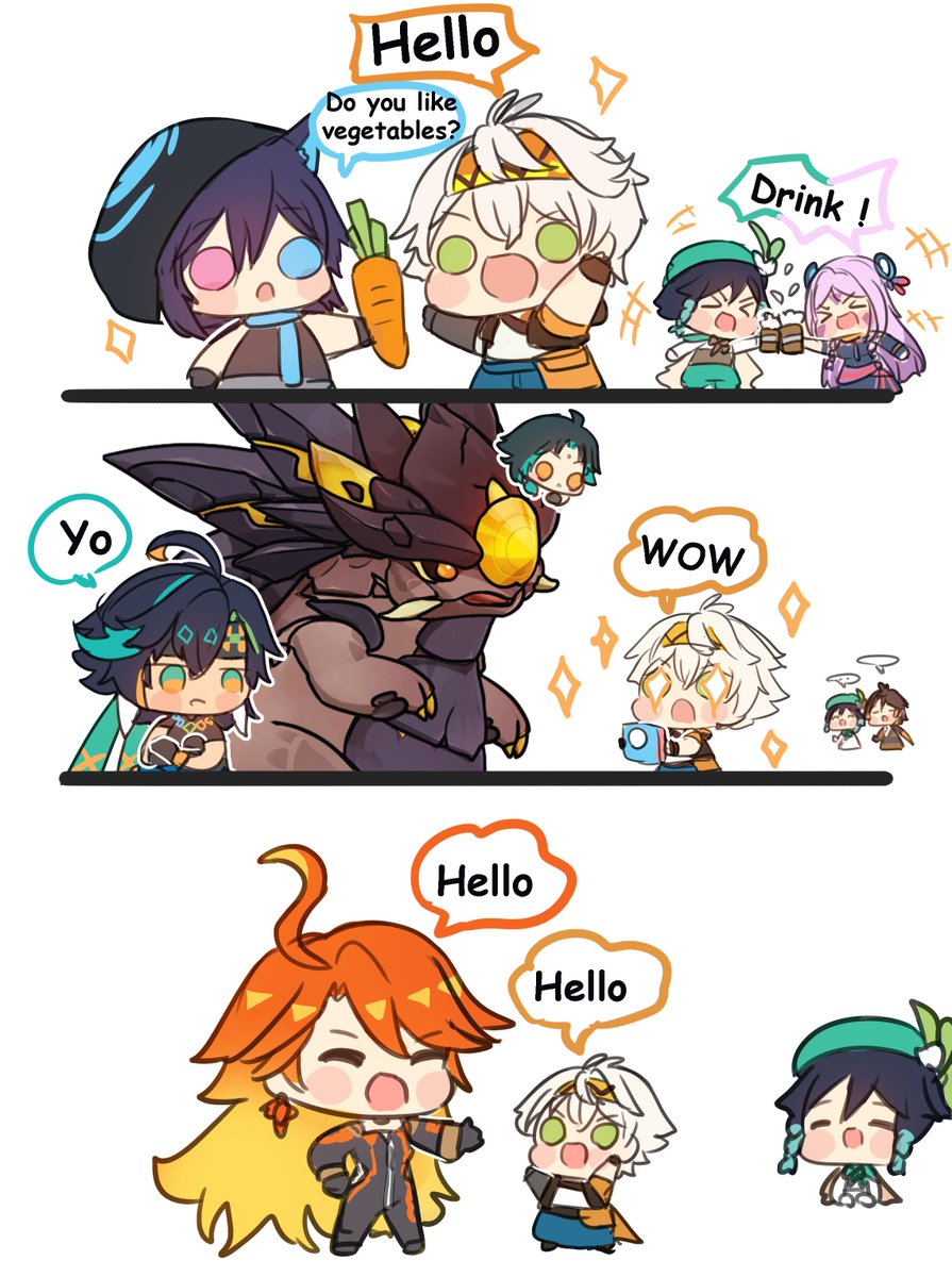 pun_rii's tweet image. Bennett's Adventure 😆 #bennett #ororon #xiao #kinich #venti #Citlali #zhongli #mavuika
