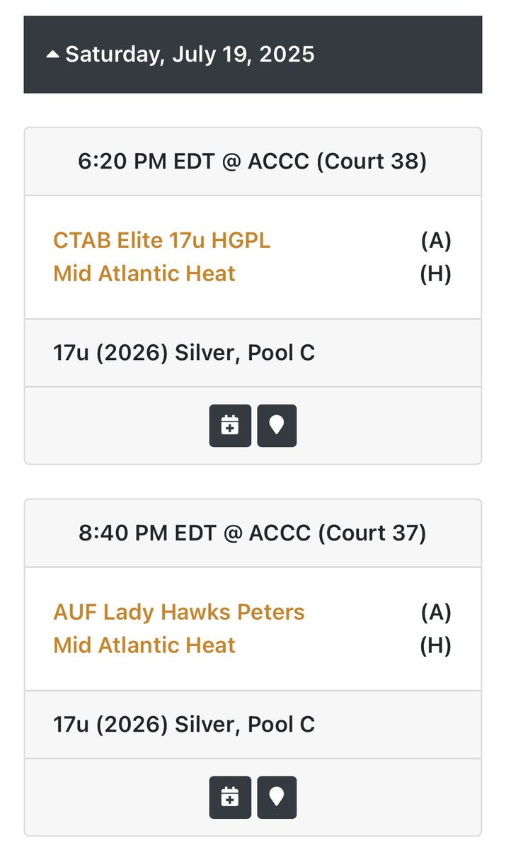 Julie Marigliano (@juliemarig13) on Twitter photo Last run of the season. Happy to be close to home in AC! Here’s a screenshot of our games Friday and Saturday with bracket play to follow. Come watch my <a href="/HeatMid/">Mid Atlantic Heat</a> team hoop!
<a href="/GthingBBall/">gthingbasketball</a> <a href="/NJLadiesHoops/">NJ Ladies Hoops</a> <a href="/Acladyvikings/">ACHS Lady Vikings Basketball</a> Last run of the season. Happy to be close to home in AC! Here’s a screenshot of our games Friday and Saturday with bracket play to follow. Come watch my <a href="/HeatMid/">Mid Atlantic Heat</a> team hoop!
<a href="/GthingBBall/">gthingbasketball</a> <a href="/NJLadiesHoops/">NJ Ladies Hoops</a> <a href="/Acladyvikings/">ACHS Lady Vikings Basketball</a>