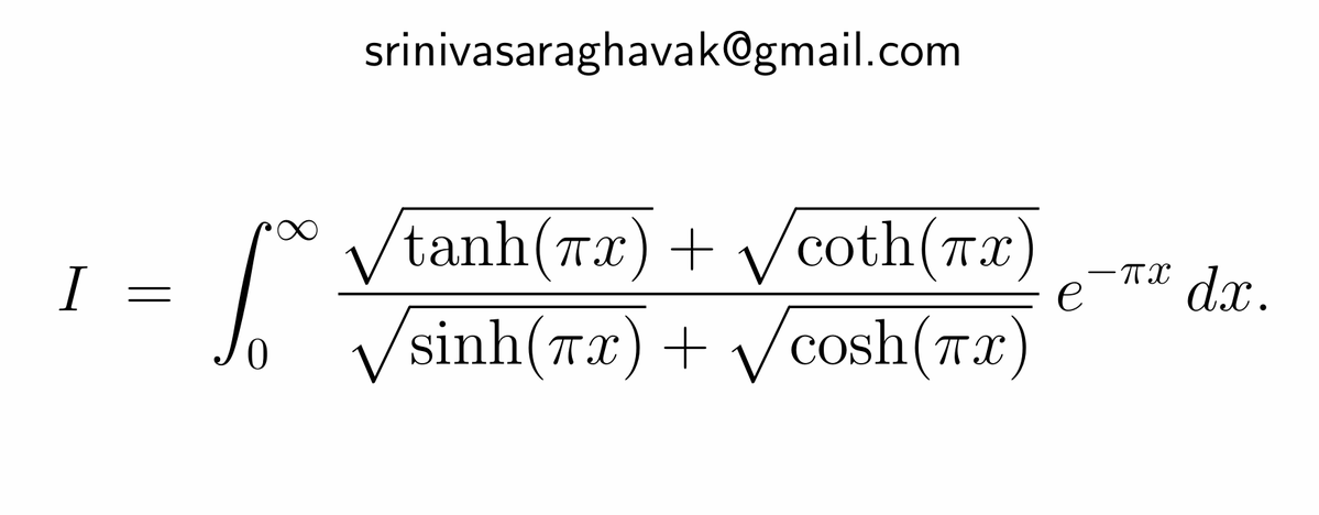 SrinivasR1729's tweet image. A curious 'Exponential Hyperbolic Integral'. It is not difficult to evaluate but it is interesting!