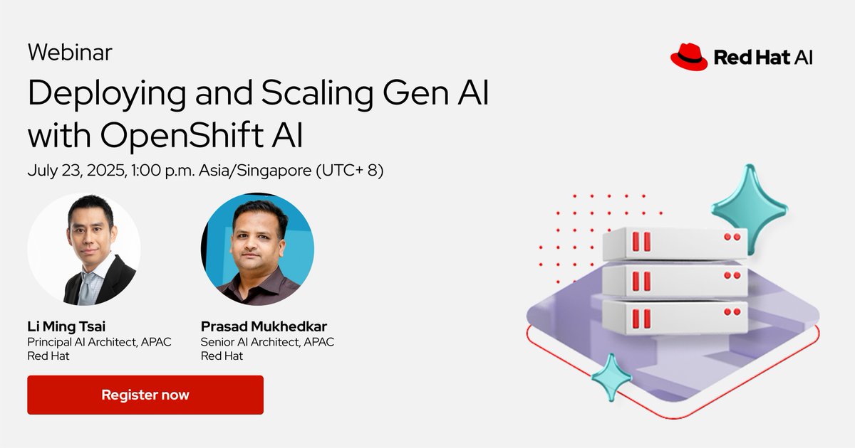 Want to deploy and scale #LLMs faster?

Join our live demo to see how #OpenShift AI + vLLM makes #GenAI enterprise-ready, fast, efficient, and built for #hybridcloud.

Save your seat: red.ht/44jTUR6
