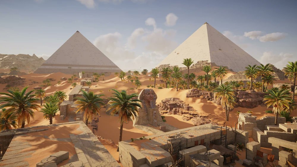 HeraklesCithare's tweet image. Illustration du site de Gizeh pour le jeu Assassin's Creed : Origins.