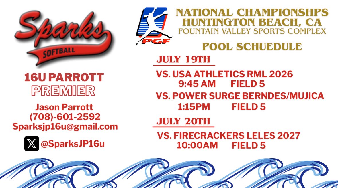 Riley Story ‘27 (@rileystory2027) on Twitter photo Off to Cali! ✈️ 🏝️ Finishing up the summer at PGF Nationals in Huntington Beach! Let’s gooo!! 🧨
<a href="/PGFnetwork/">PGF</a> <a href="/Sparks16uJP/">Sparks16u JP</a> <a href="/SparksPremier/">Jill Harvey - Sparks Premier</a> <a href="/CoachDavis1321/">Alyssa Davis</a> <a href="/CoachSween/">Lisa Van Ackeren</a> <a href="/Coach_pooch/">Mike “Pooch” Perniciaro</a> <a href="/2Ganeff/">Kris Ganeff</a> <a href="/CoachDeOliveira/">☘️Irish Coach Boo!☘️</a> <a href="/coachanniesmith/">Annie Smith</a> <a href="/RitterPiper/">Piper Ritter</a> <a href="/BadgerHealy/">BadgerCoachHealy</a> <a href="/dzym6/">Danielle Zymkowitz</a> <a href="/katedrohan/">Kate Drohan</a> Off to Cali! ✈️ 🏝️ Finishing up the summer at PGF Nationals in Huntington Beach! Let’s gooo!! 🧨
<a href="/PGFnetwork/">PGF</a> <a href="/Sparks16uJP/">Sparks16u JP</a> <a href="/SparksPremier/">Jill Harvey - Sparks Premier</a> <a href="/CoachDavis1321/">Alyssa Davis</a> <a href="/CoachSween/">Lisa Van Ackeren</a> <a href="/Coach_pooch/">Mike “Pooch” Perniciaro</a> <a href="/2Ganeff/">Kris Ganeff</a> <a href="/CoachDeOliveira/">☘️Irish Coach Boo!☘️</a> <a href="/coachanniesmith/">Annie Smith</a> <a href="/RitterPiper/">Piper Ritter</a> <a href="/BadgerHealy/">BadgerCoachHealy</a> <a href="/dzym6/">Danielle Zymkowitz</a> <a href="/katedrohan/">Kate Drohan</a>