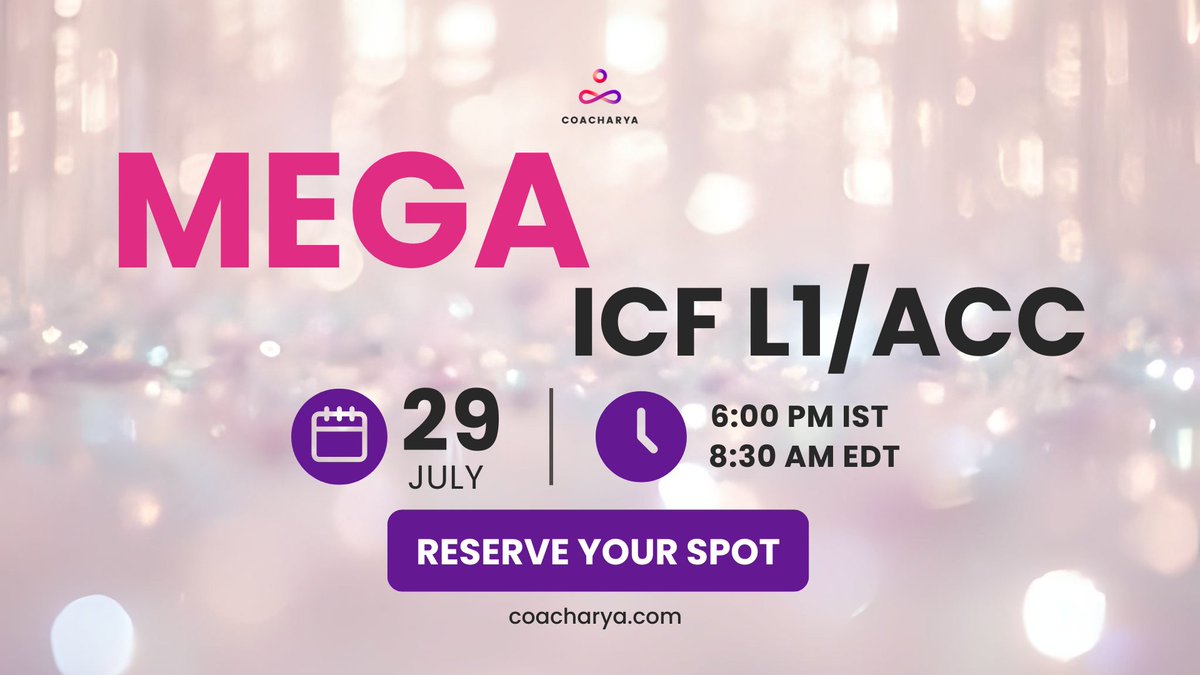 What if your coaching journey began with 4 Master Coaches by your side?

Earn your ICF Level 1 (ACC) with Coacharya.

Ready to begin? 👉 tinyurl.com/9y74ks96

#CoachTraining #ICF #CoachingCertification #BecomeACoach #Transformation