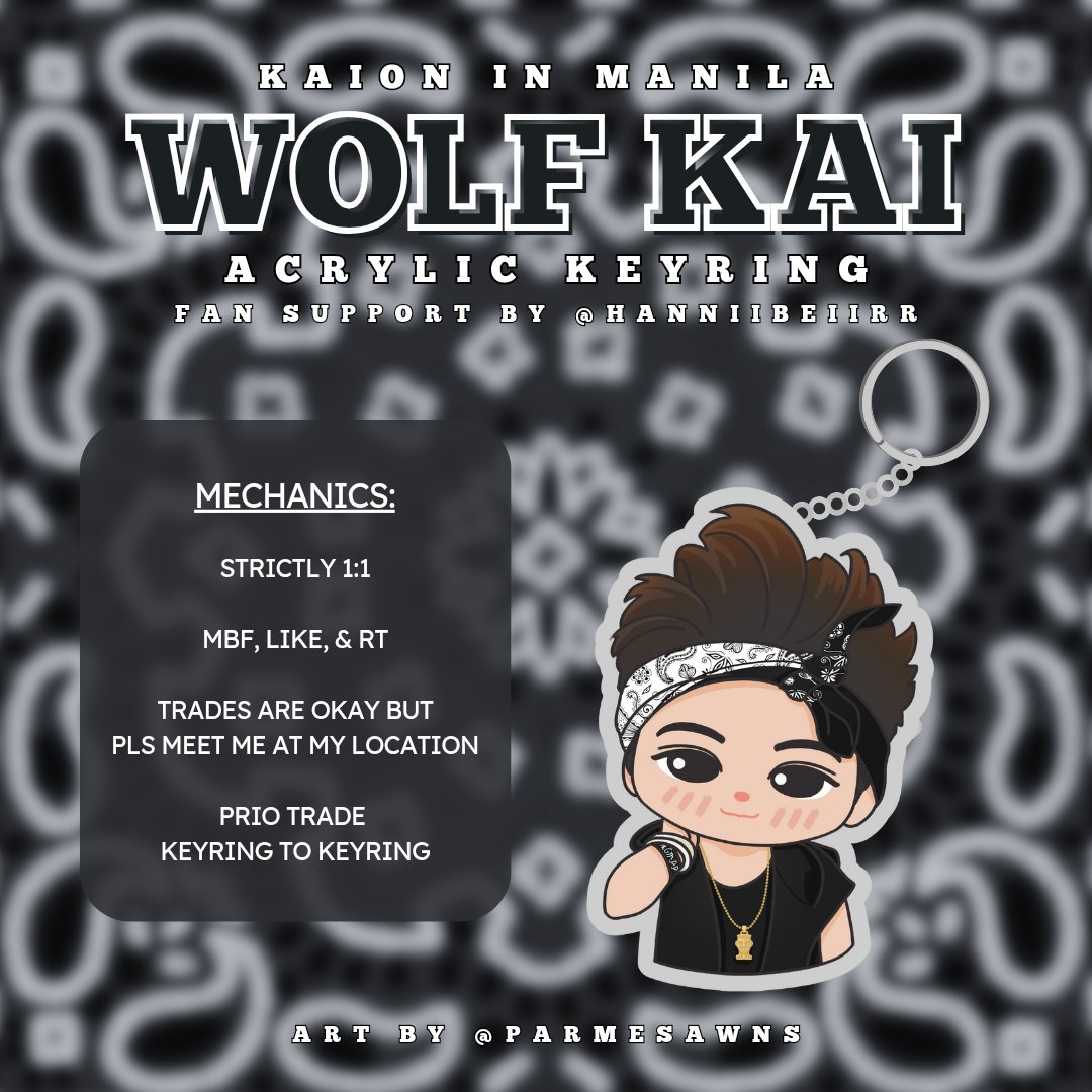 ✨️ KAION IN MANILA ✨️
Fan Support By: <a href="/hanniibeiirr/">honey</a>

🐻 WOLF KAI Keyring
▪︎ read mechanics
▪︎ limited qty
▪︎ will go priv on d-day
▪︎ dm for trades (1:1 keyring, 1:2 others)

#KAI #카이 #KAION
#KAIONinMNL 
#KAI_SOLO_CONCERT_TOUR
#KAIONinMANILA #KAIinMANILA2025