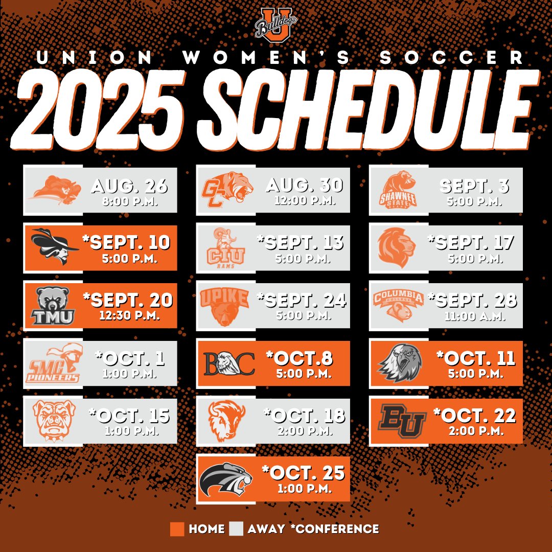 The 2025 #UnionWSoccer schedule has been announced! The Bulldogs' first home match of the season will be against Montreat on Wednesday, Sept. 10, at 5:00 p.m.

#RepTheU | #TheRightWayToPlay

➡️➡️➡️ bit.ly/46nl0d3