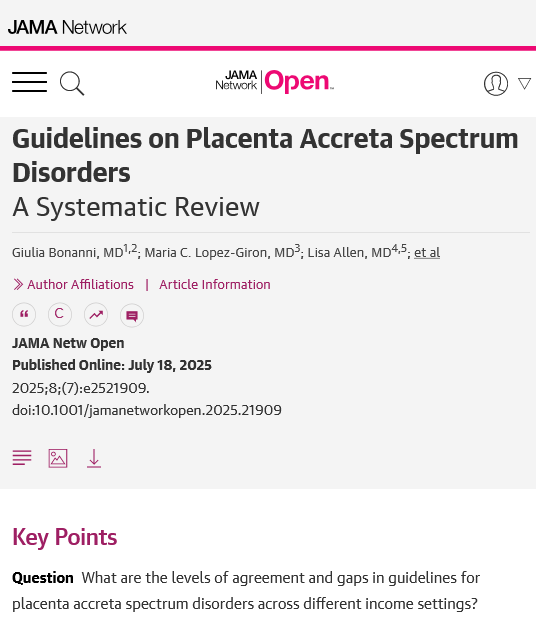 JAMA Network Open (@jamanetworkopen) on Twitter photo A systematic review of placenta accreta spectrum (PAS) guidelines found strong consensus on antenatal management but gaps in cesarean hysterectomy and postnatal care. ja.ma/3Izx8ha <a href="/GiuliaBonanni_/">Giulia Bonanni, MD</a> A systematic review of placenta accreta spectrum (PAS) guidelines found strong consensus on antenatal management but gaps in cesarean hysterectomy and postnatal care. ja.ma/3Izx8ha <a href="/GiuliaBonanni_/">Giulia Bonanni, MD</a>