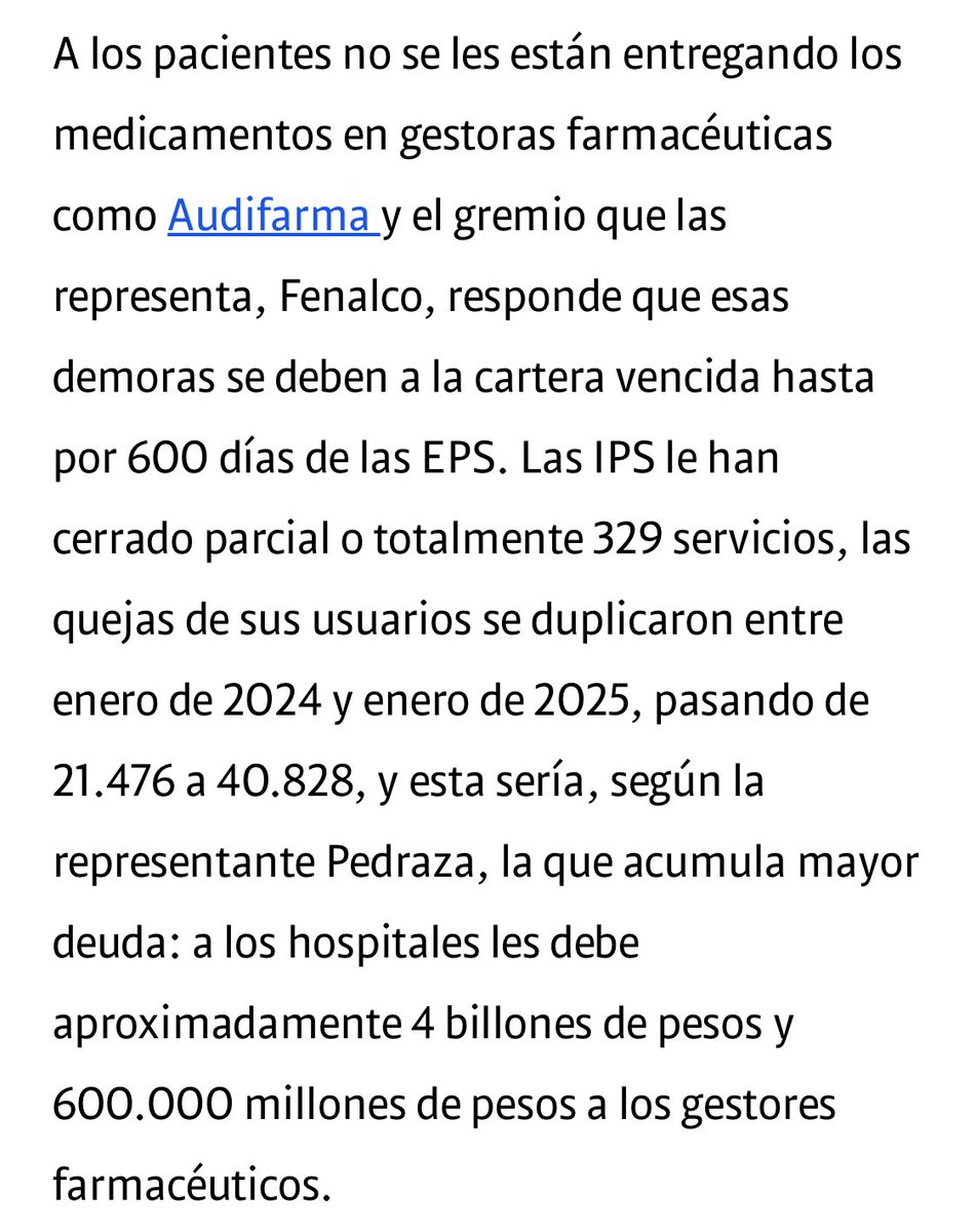 Samuel Alejandro Ortiz (@samuelortizm_) on Twitter photo <a href="/petrogustavo/">Gustavo Petro</a> Señor, <a href="/petrogustavo/">Gustavo Petro</a>: Le exijo se retracte de su afirmación injuriosa, pues como demandante no tengo ningún interés en “tapar” datos.
Lo que usted sí quiere ocultar es el fiasco de la intervención ordenada por su Gobierno a la EPS de la que más personas dependen en Colombia 👇 <a href="/petrogustavo/">Gustavo Petro</a> Señor, <a href="/petrogustavo/">Gustavo Petro</a>: Le exijo se retracte de su afirmación injuriosa, pues como demandante no tengo ningún interés en “tapar” datos.
Lo que usted sí quiere ocultar es el fiasco de la intervención ordenada por su Gobierno a la EPS de la que más personas dependen en Colombia 👇