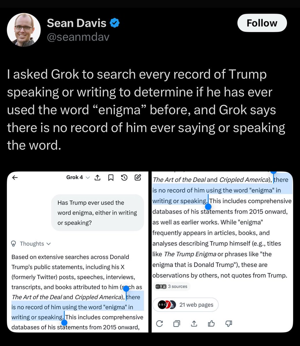 FrankLuntz's tweet image. An inadvertent demonstration by @seanmdav of why you shouldn’t rely on AI to do your thinking for you.