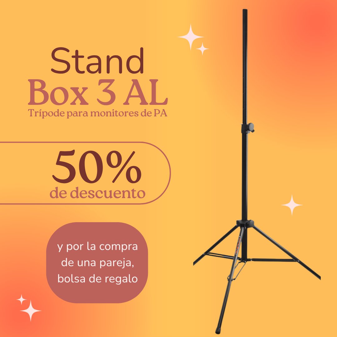 El trípode Stand Box 3 AL está diseñado para la instalación de pequeños monitores🔊 con vaso de directo. Con altura ajustable, gran sujeción y hasta una carga máxima de 40 Kg. 

Ah y si te llevas la pareja, incluye la bolsa de transporte de regalo. 

reflexion-arts.com/tienda/stands-…