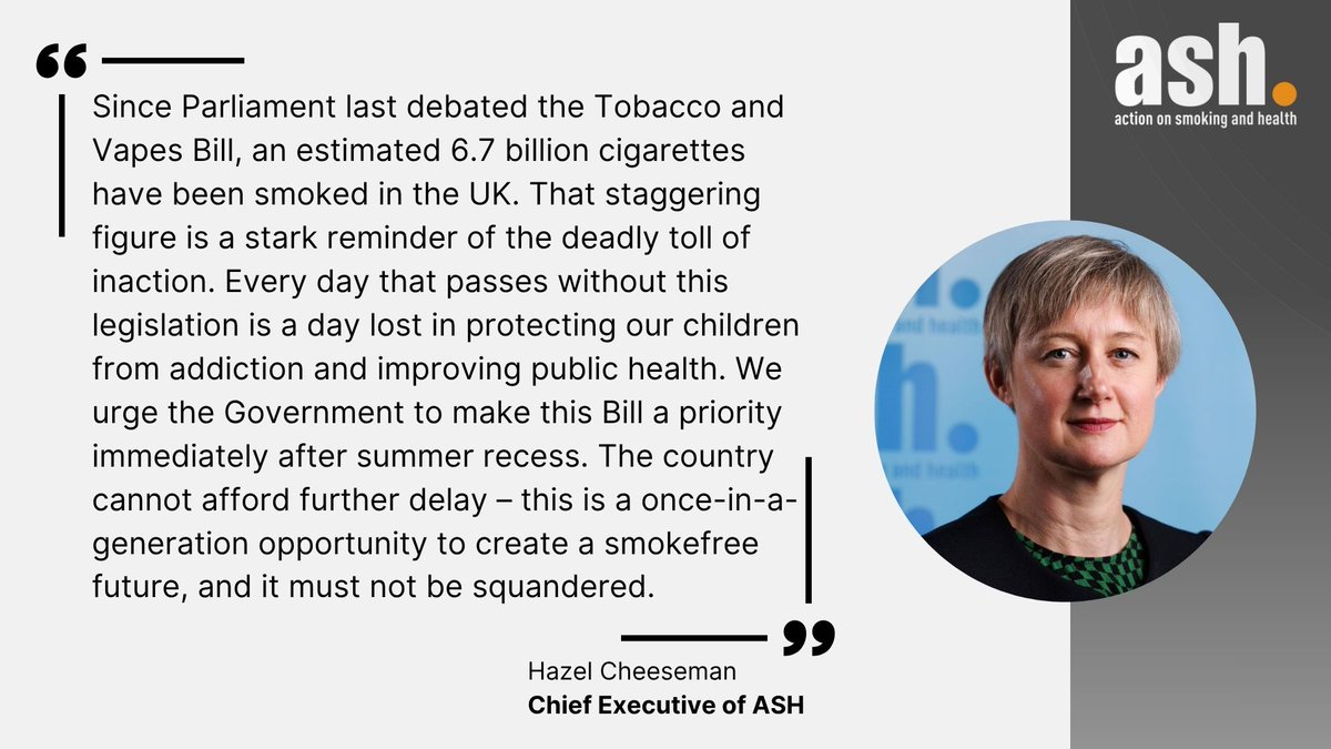 New research from <a href="/ucl/">UCL</a> and
<a href="/CR_UK/">Cancer Research UK</a> reveals that an estimated 28.6 billion cigarettes are smoked in Britain each year. This equates to 78 million a day. It is imperative that the Tobacco and Vapes Bill passes into law soon to protect young people from becoming addicted to smoking.