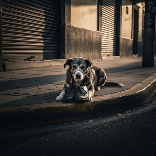 ospuac's tweet image. Ahí está, siempre en la misma esquina, con sus zapatos viejos al lado.
No los deja ni para rascarse. Dicen que fueron de alguien importante.
Él no habla, claro, pero se le nota en los ojos: no espera zapatos… espera pasos.
Porque el cariño no se rinde..