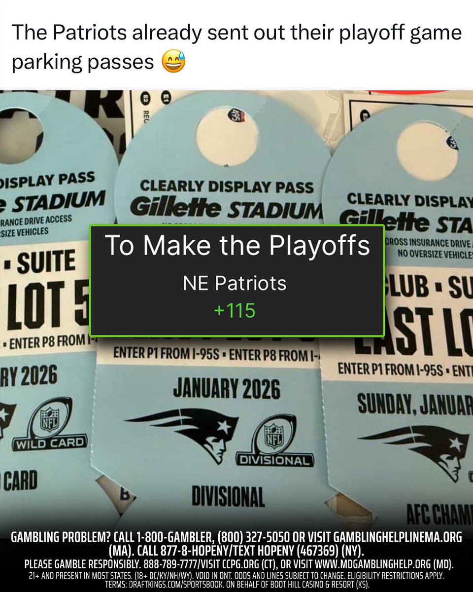 The Patriots sent out their playoff game parking passes in July 👀

(via <a href="/JayPreems/">Jay D</a>)