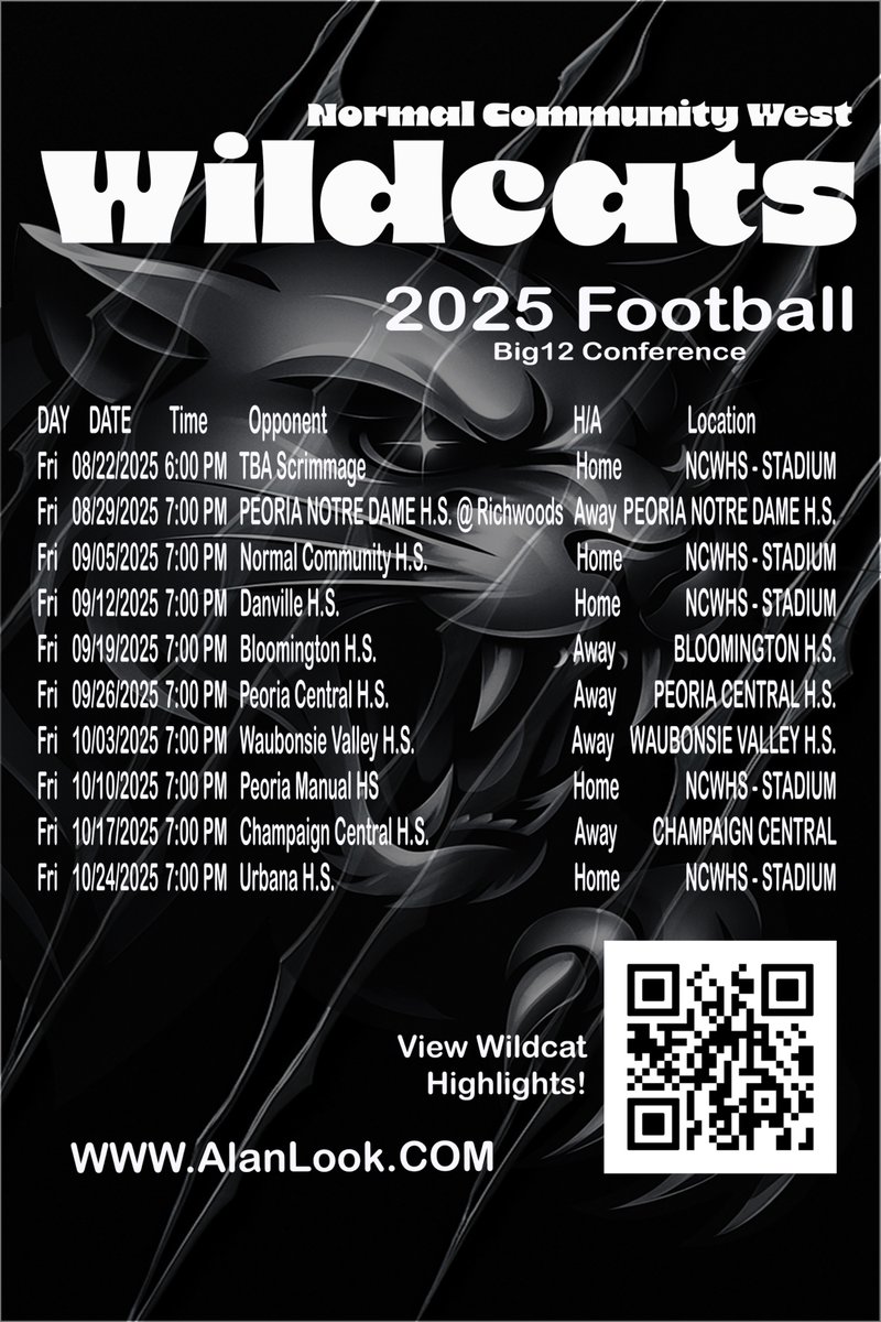 ALookPhoto's tweet photo. The official Wildcats poster from Alan Look Photography and Best Look Magazine! 
📥 Download your poster here:  https://t.co/0CeDP92hyk @NCWHSATHLETICS
#WildcatsFB
#NormalWest https://t.co/JWtNp0Jdvs