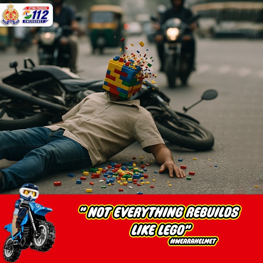 Uppolice's tweet photo. Your head doesn’t come with a ‘Rebuild’ button 🪖
Ride Safe. Helmet on. Always.
#ThinkBeforeYouRide #HelmetProtects
#RoadSafety https://t.co/ioYWFhF1Zb