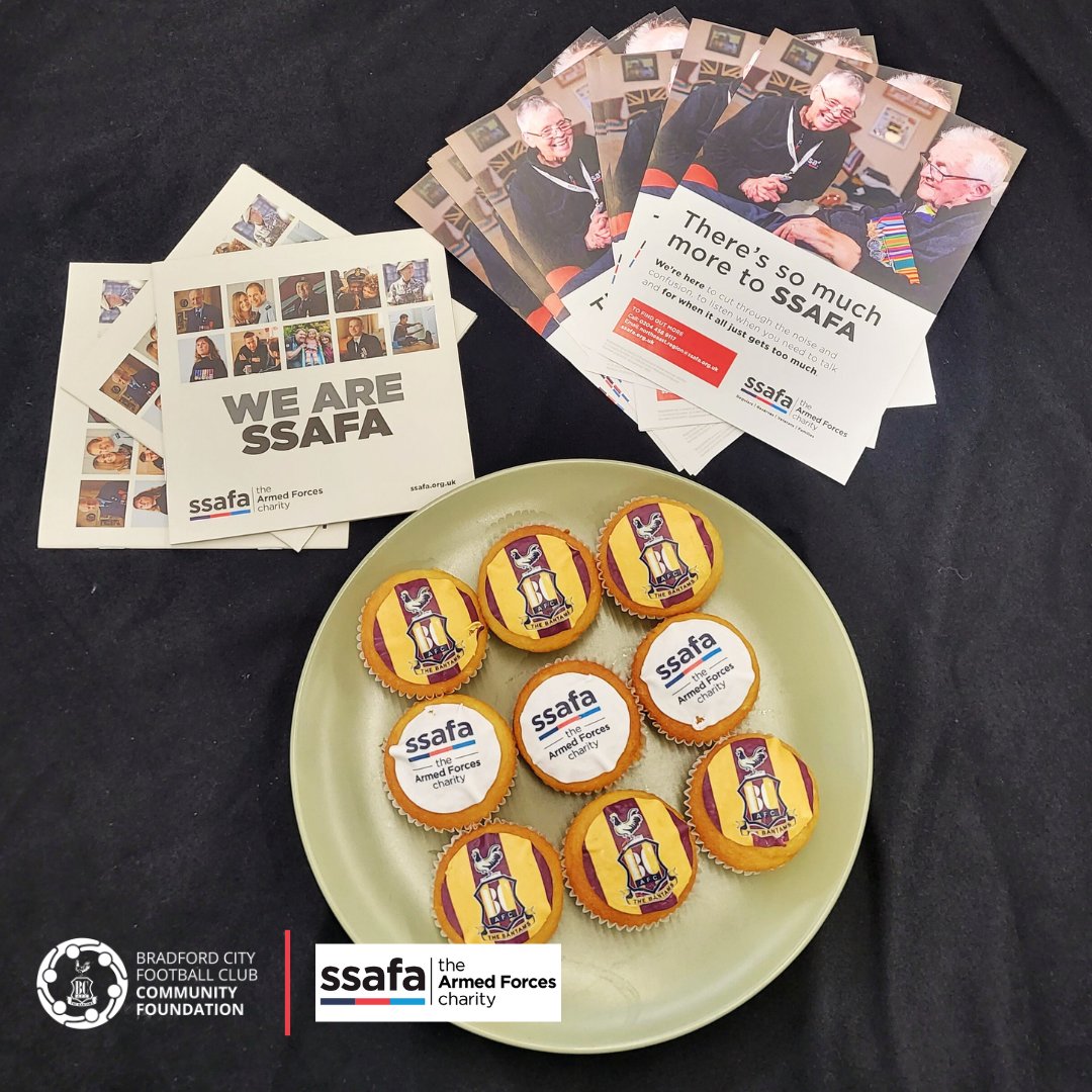 bcafc_cf's tweet image. Join us for our @SSAFA coffee morning at the #CityHub tomorrow ☺️
All serving, ex-serving and family members of the UK Armed Forces are welcome to join us 🤝
📍 City Hub, 36 Valley Parade, Bradford, BD8 7DZ
☺️ Refreshments and friendly faces and plenty of chat
#BCAFC