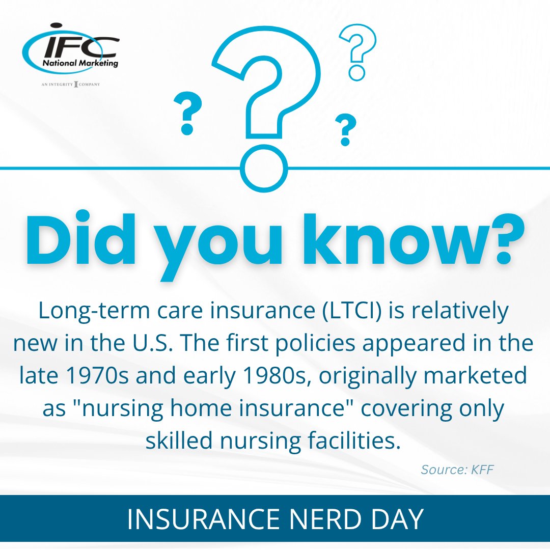 poweredbyIFC's tweet image. We're back with another #InsuranceNerdDay tidbit! #DYK: LTC insurance started as nursing home insurance about 40 years ago. Now it’s way more flexible—and you’re the expert helping clients navigate it.

Share your favorite LTC success story with us!

#IFCNationalMarketing