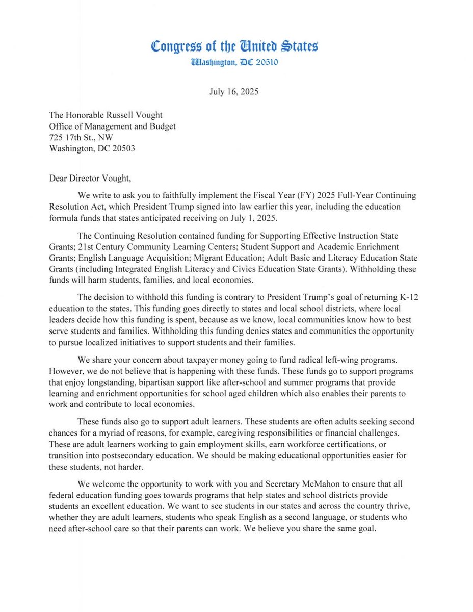 SenCapito's tweet image. BIG NEWS!
@RussVought45 just informed me that the @usedgov is releasing crucial funds to states that support after school and summer education programs.
This is in direct response to a letter I led my @SenateGOP colleagues on earlier this week!
More information on the letter…