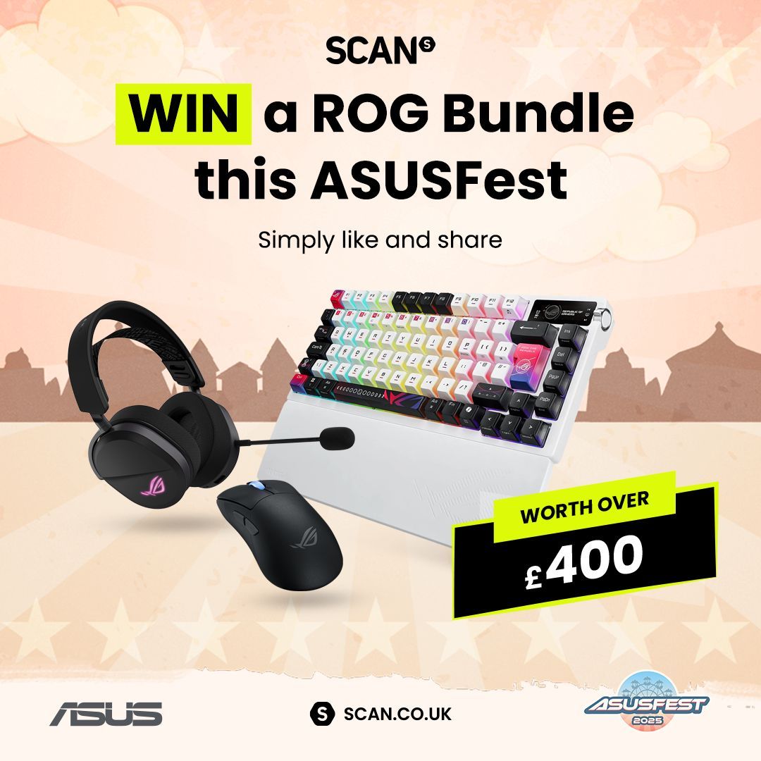 ScanComputers's tweet image. ASUSFest Summer sale is in full swing! On top of the super hot deals we're giving you the chance to WIN a ROG setup bundle worth over £400!
To enter, simply like and share this post 🔥
Check out ASUSFest - buff.ly/RMs0bcE