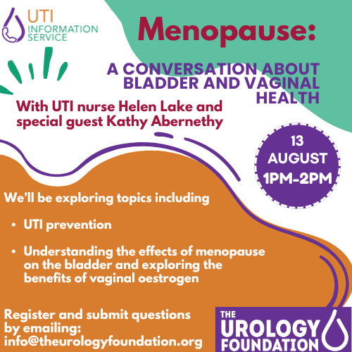 TUF_tweets's tweet image. We are excited to announce our next webinar 'A Conversation about Bladder and Vaginal Health' will take place on Wednesday 13th August 1pm-2pm 📅
Register by emailing info@theurologyfoundation.org
All welcome!