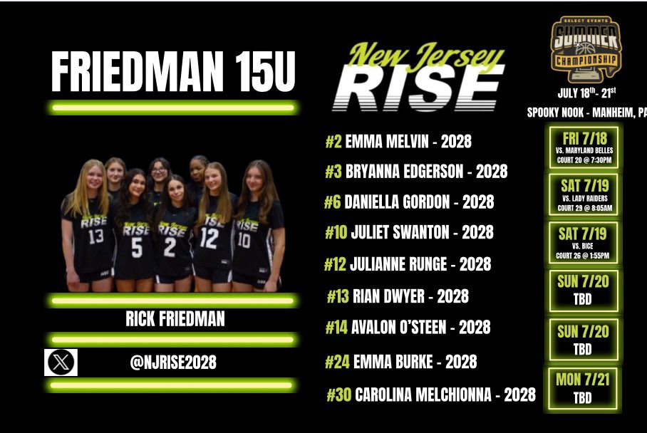 New Jersey RISE - Conroy (@njrise2028) on Twitter photo NJ RISE 2028s looking forward to our final event of the season! Come check out this amazing group of talented 2028s π <a href="/SelectEventsBB/">Select Events Basketball</a> <a href="/newjerseyrise/">New Jersey RISE</a> <a href="/NJLadiesHoops/">NJ Ladies Hoops</a> <a href="/TinyGreenNBS/">Coach Tiny Green</a> <a href="/CoachRick108/">Richard Friedman</a> <a href="/jencatherine114/">Jenny Greene</a> NJ RISE 2028s looking forward to our final event of the season! Come check out this amazing group of talented 2028s π <a href="/SelectEventsBB/">Select Events Basketball</a> <a href="/newjerseyrise/">New Jersey RISE</a> <a href="/NJLadiesHoops/">NJ Ladies Hoops</a> <a href="/TinyGreenNBS/">Coach Tiny Green</a> <a href="/CoachRick108/">Richard Friedman</a> <a href="/jencatherine114/">Jenny Greene</a>