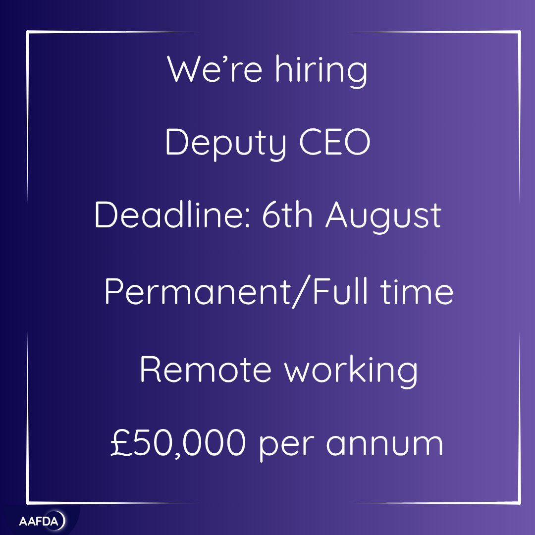 AAFDA6's tweet image. We're hiring! For more information about the role and how to apply, please visit: aafda.org.uk/jobs/Deputy-CEO