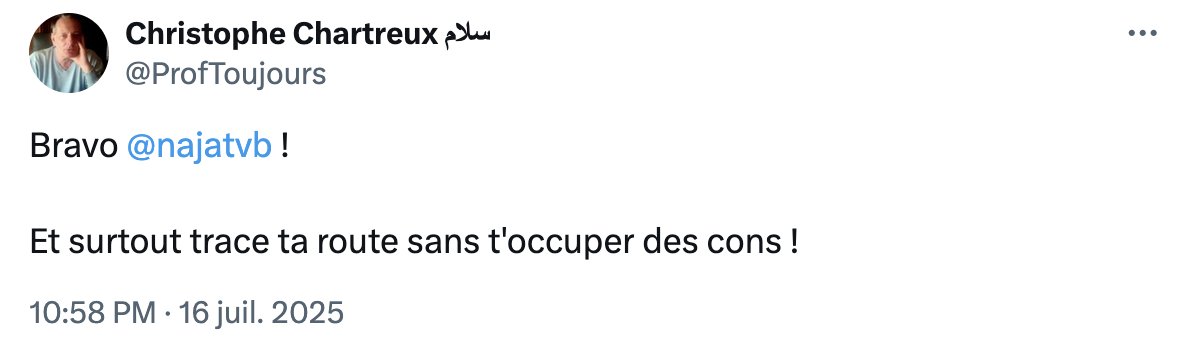 Didier Jodin (@didierjodin) on Twitter photo <a href="/BorisVallaud/">Boris VALLAUD</a> <a href="/faureolivier/">Olivier Faure</a> - Plutôt que de mêler des "oui", des "non", et des "on va savoir", ne serait-il pas plus confortable de rester dans un aveuglement manichéen et énamouré ?
---> Si. Tous les <a href="/ProfToujours/">Christophe Chartreux سلام</a> et <a href="/LCedelle/">Luc Cédelle</a> du monde peuvent en témoigner.
7/7 <a href="/BorisVallaud/">Boris VALLAUD</a> <a href="/faureolivier/">Olivier Faure</a> - Plutôt que de mêler des "oui", des "non", et des "on va savoir", ne serait-il pas plus confortable de rester dans un aveuglement manichéen et énamouré ?
---> Si. Tous les <a href="/ProfToujours/">Christophe Chartreux سلام</a> et <a href="/LCedelle/">Luc Cédelle</a> du monde peuvent en témoigner.
7/7